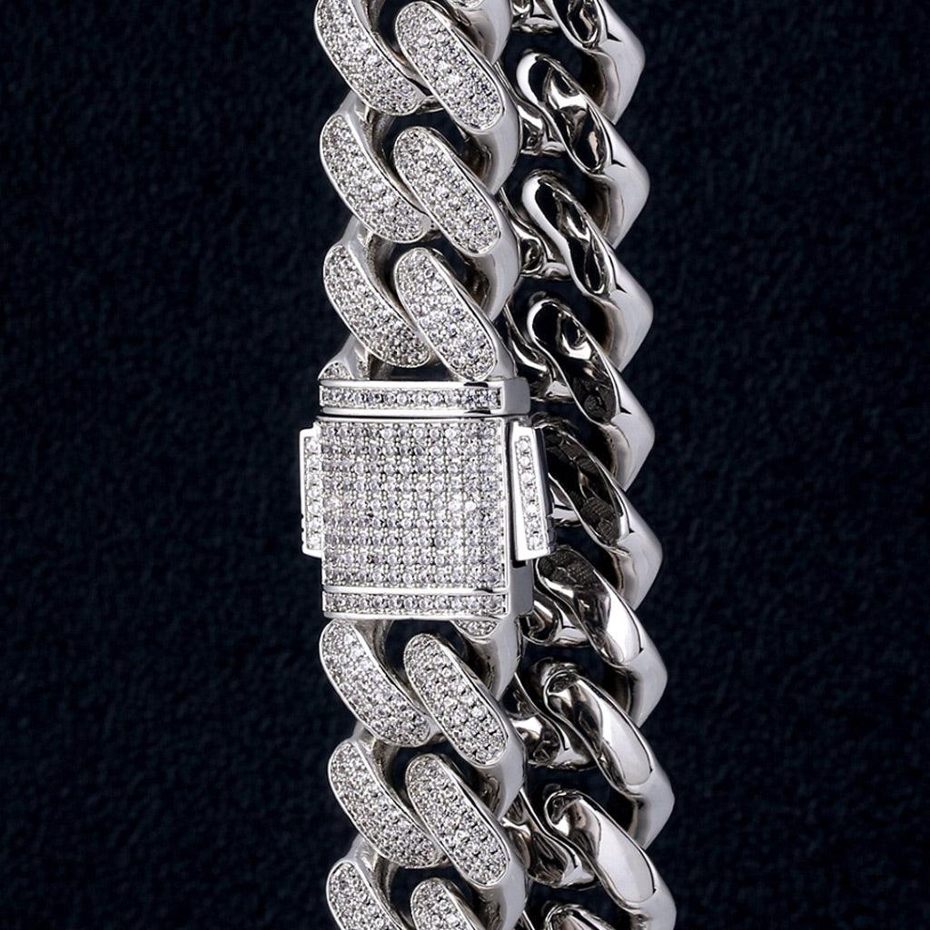 18mm Iced Cuban Chain Three Rows Gems in White Gold - Markus Dayan