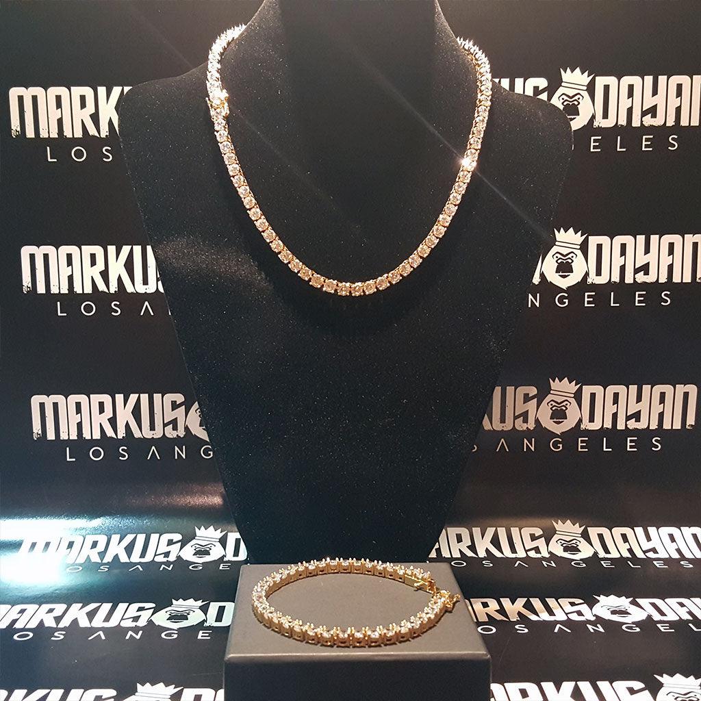5mm Round Cut Tennis Bundle Chain&Bracelet 14K Gold - Markus Dayan