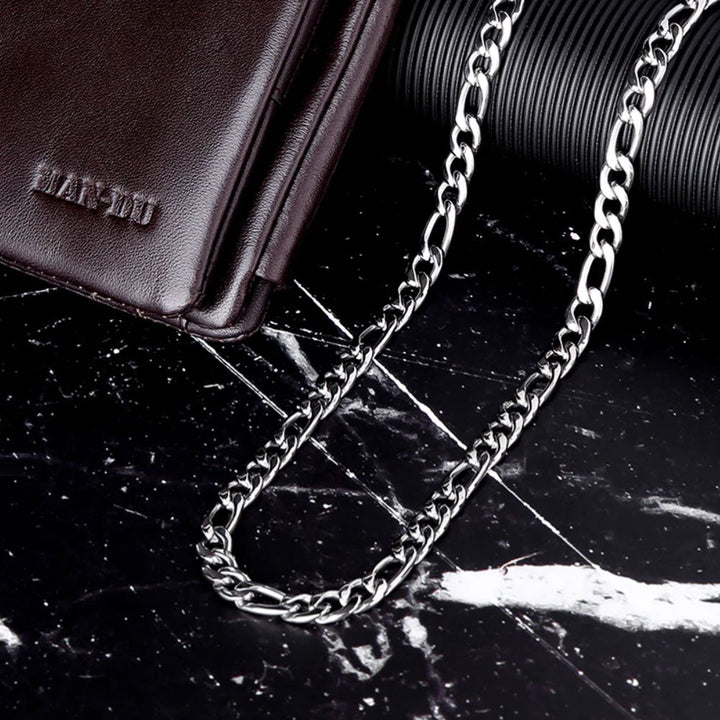 7mm Stainless Steel Figaro Chain in White Gold - Markus Dayan