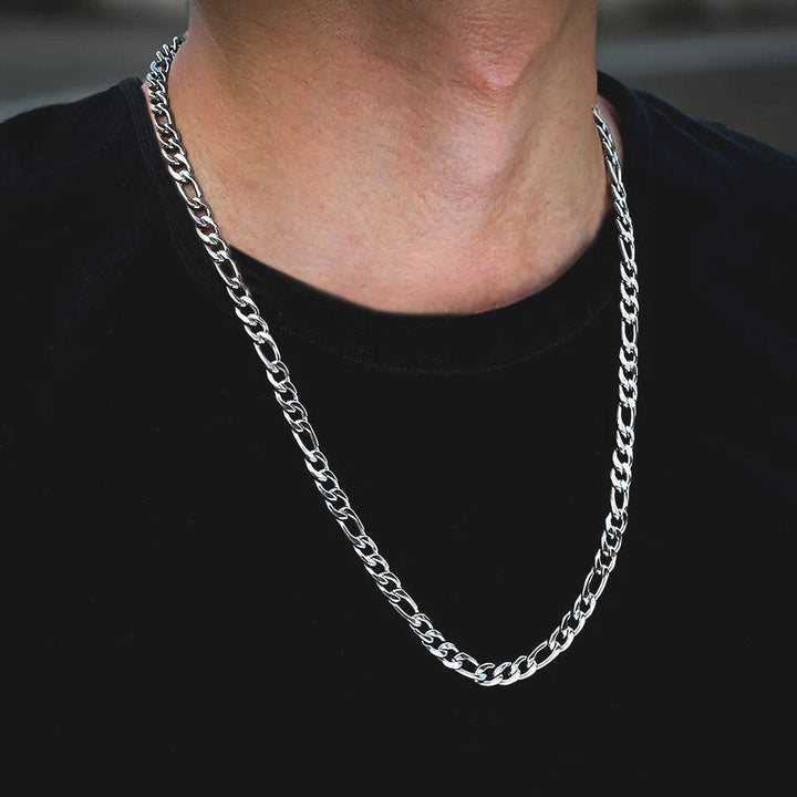 7mm Stainless Steel Figaro Chain in White Gold - Markus Dayan