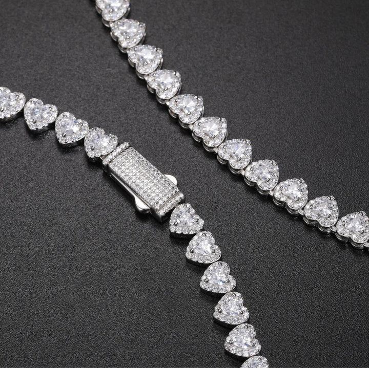 7mm/S925 Moissanite Heart Diamond Iced Tennis Necklace - Made to Order - Markus Dayan