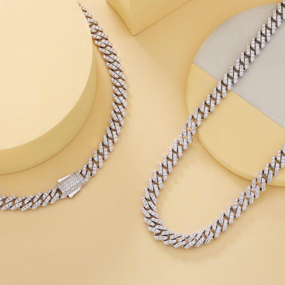 8mm 925 Sterling Silver Iced Prong Chain in White Gold - Markus Dayan