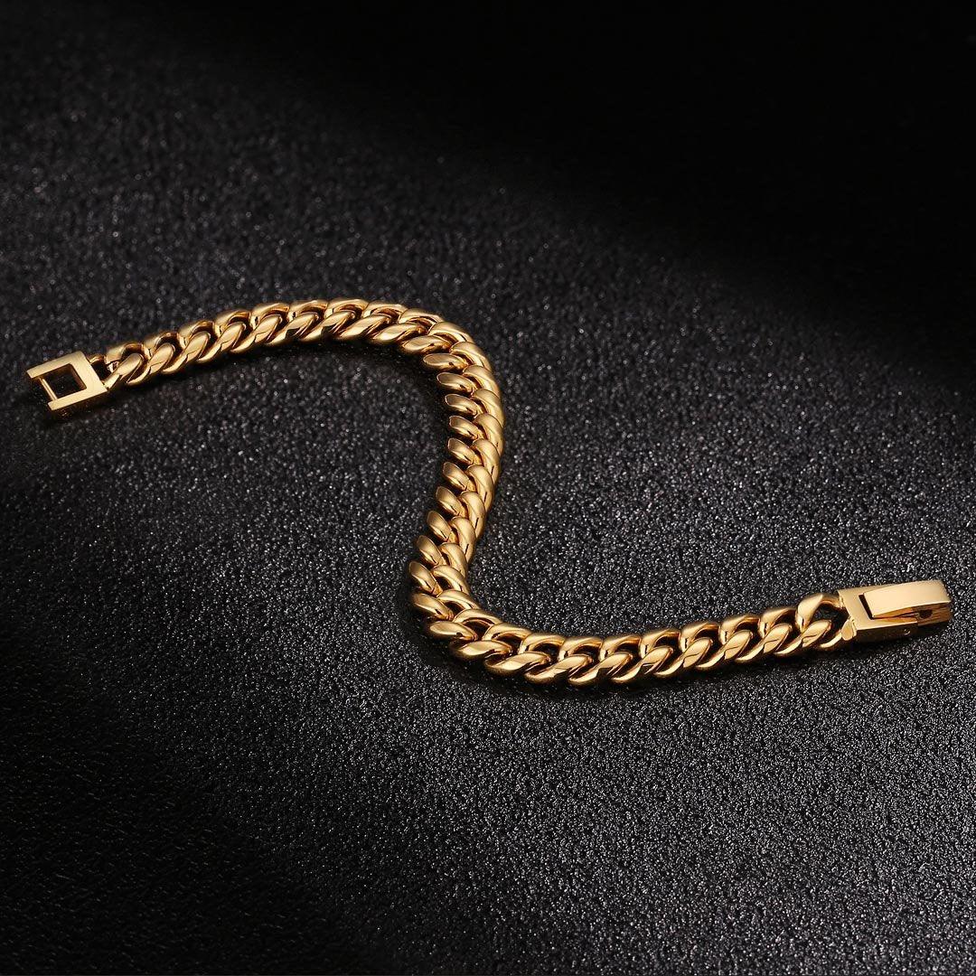8mm Miami Cuban Link Chain&Bracelet Set Box Clasp 18K Gold - Markus Dayan