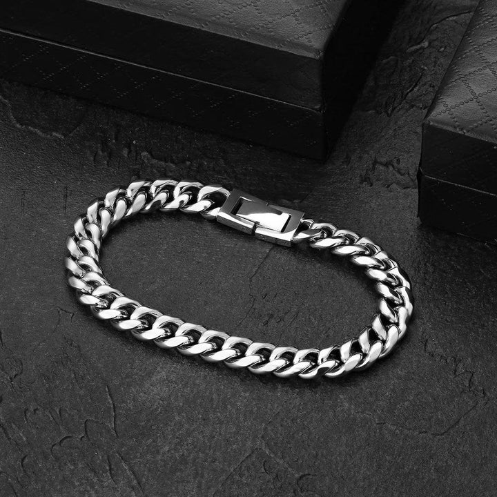 8mm Miami Stainless Cuban Bracelet Box Clasp White Gold - Markus Dayan