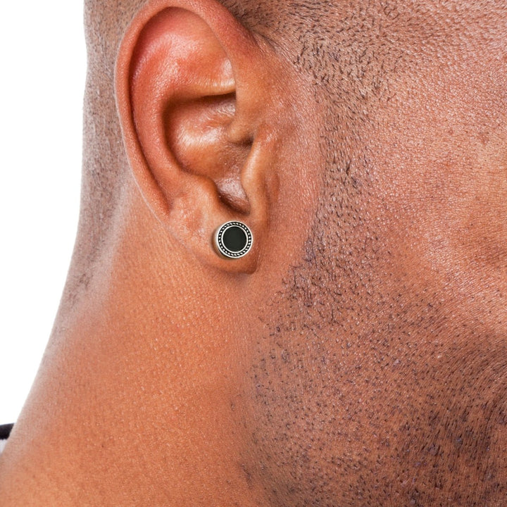 8mm Radial Black Agate Round Iced Stud Earrings - Markus Dayan