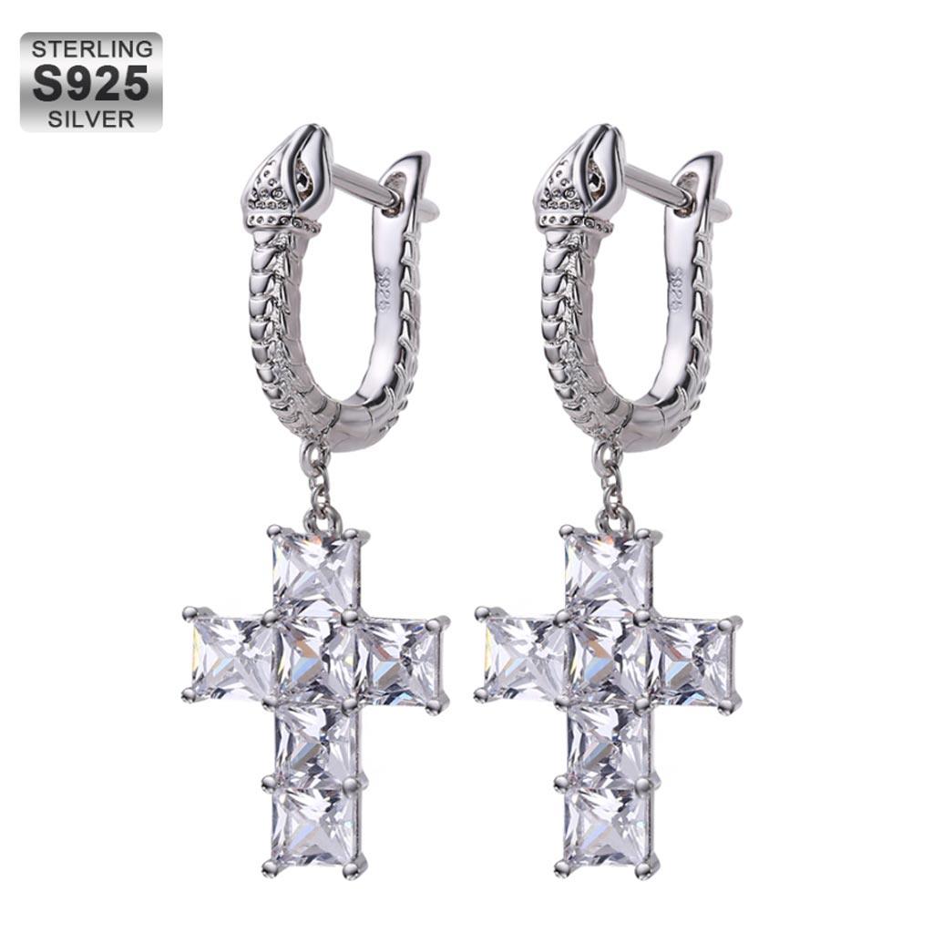 925 Sterling Silver Cross Earrings with Snake Hoop - Markus Dayan