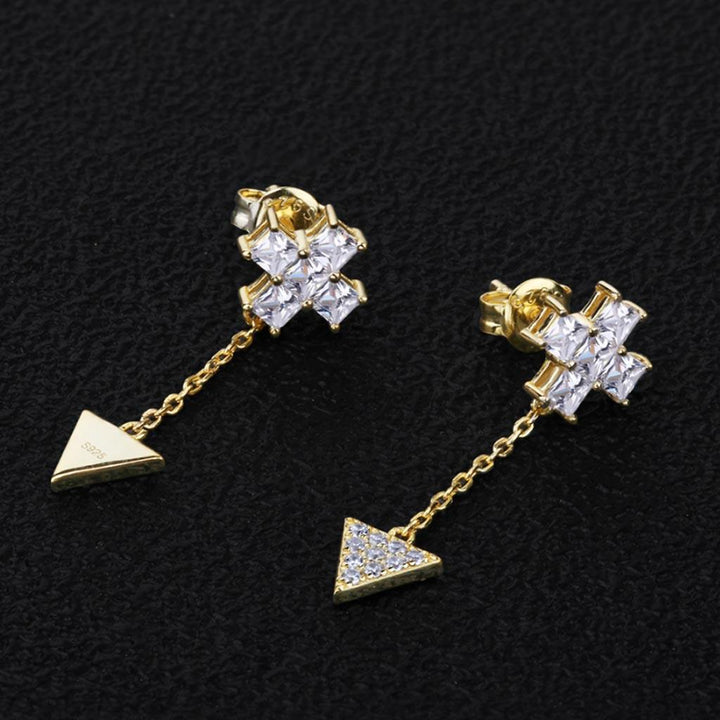 925 Sterling Silver Cross Stud Earrings with Triangle Pendant - Markus Dayan