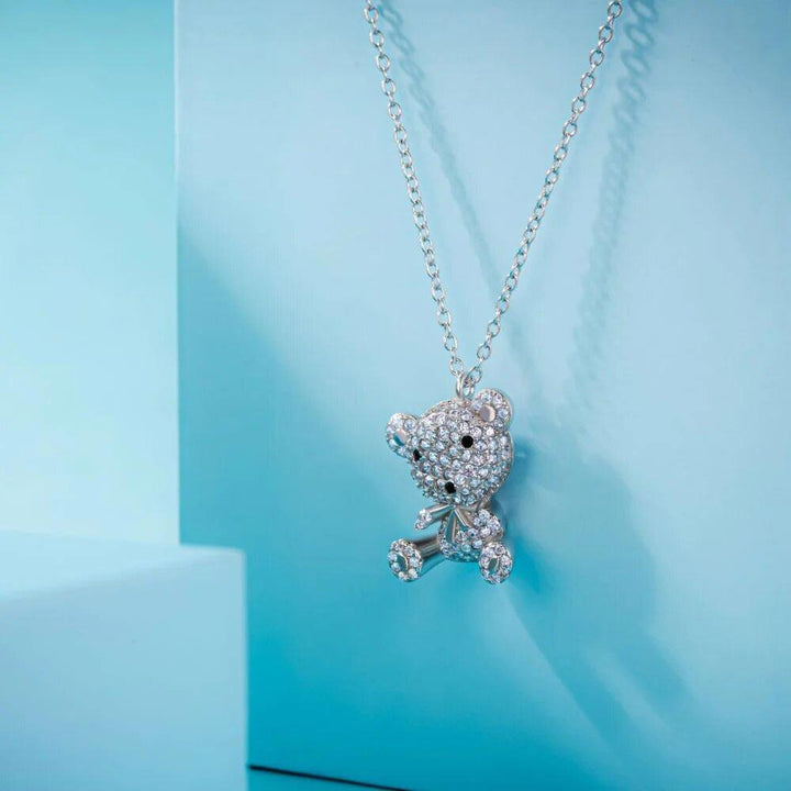 925 Sterling Silver Diamond Bear Pendant Necklace in White Gold for Women - Markus Dayan