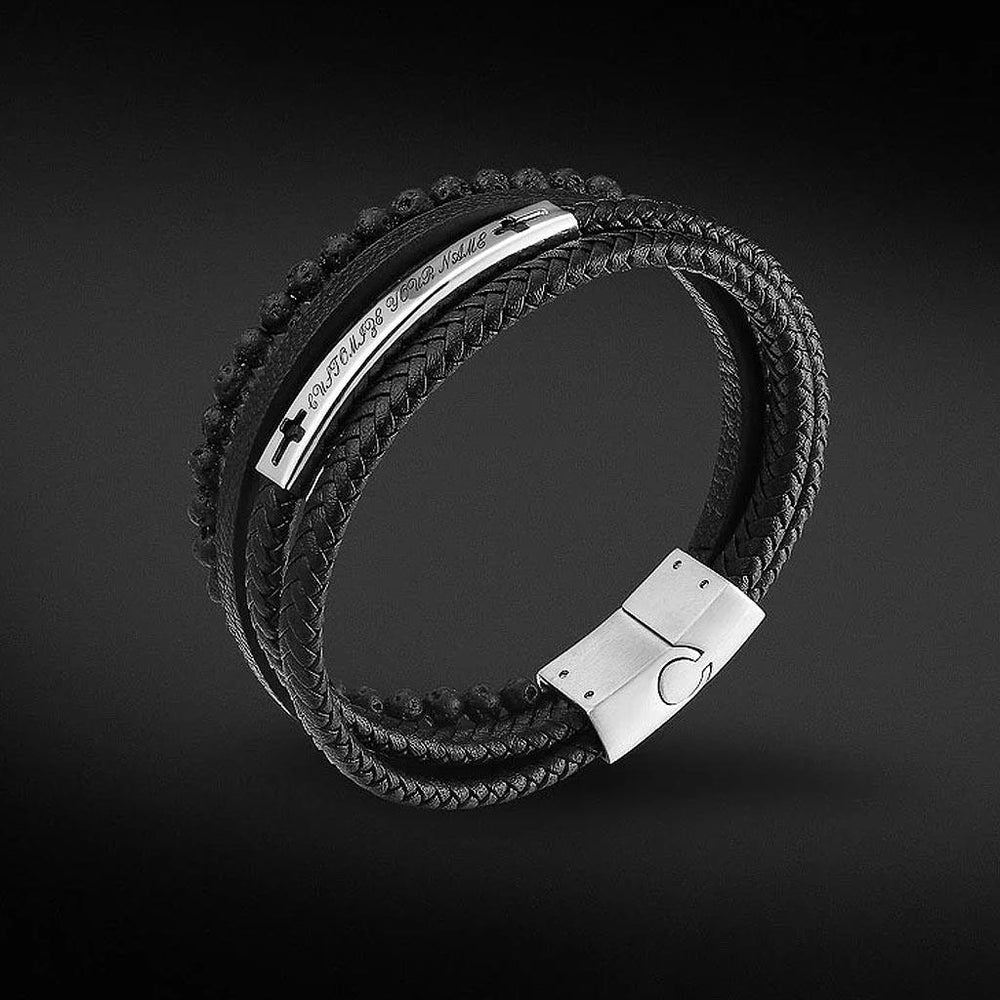 Custom Leather Volcanic Rock Beaded bracelet - Markus Dayan
