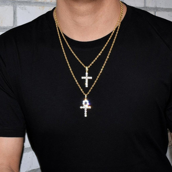 Iced Ankh&Cross Set Pendant 14k Gold - Markus Dayan