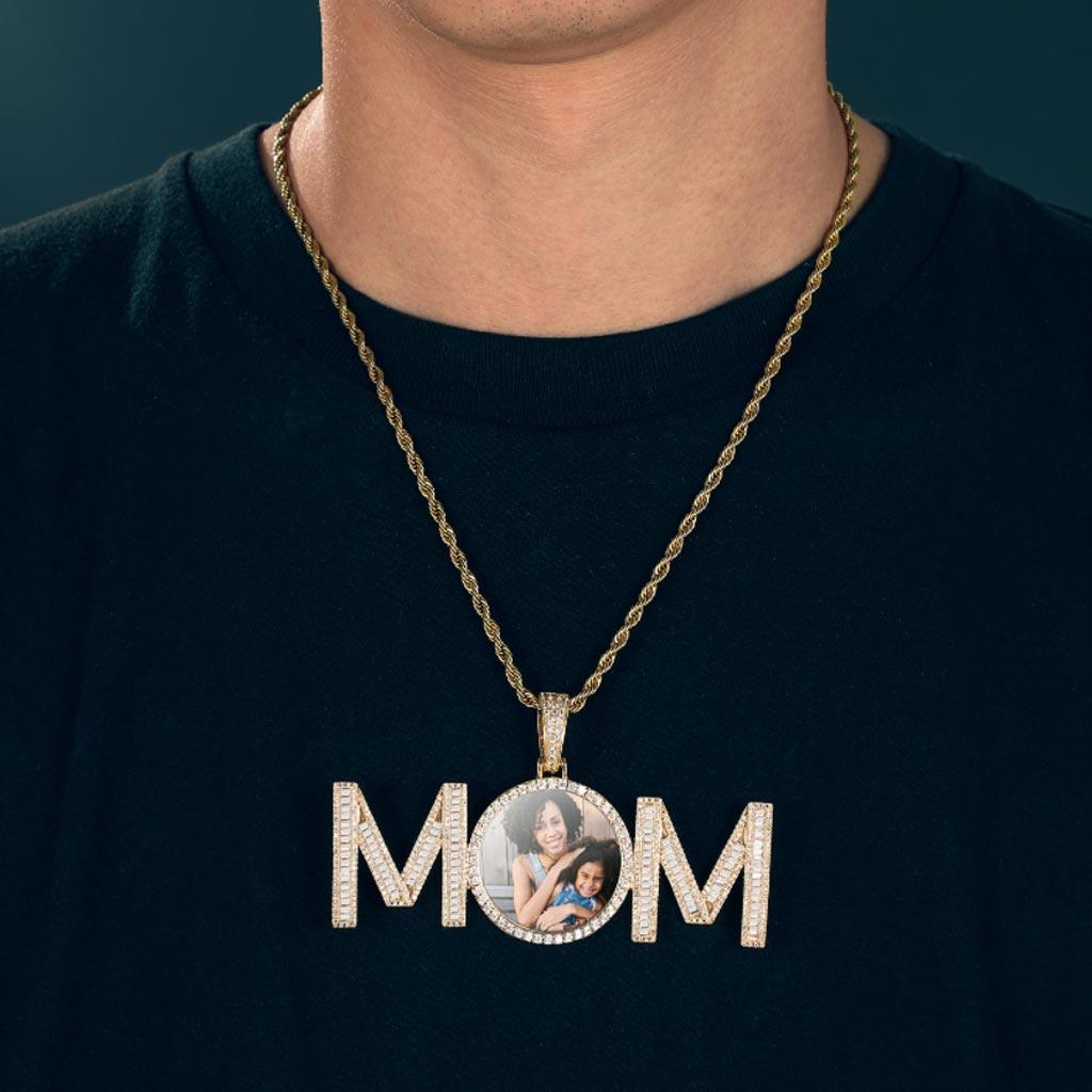 Iced Baguette Photo Mom Pendant Necklace14K Gold - Markus Dayan