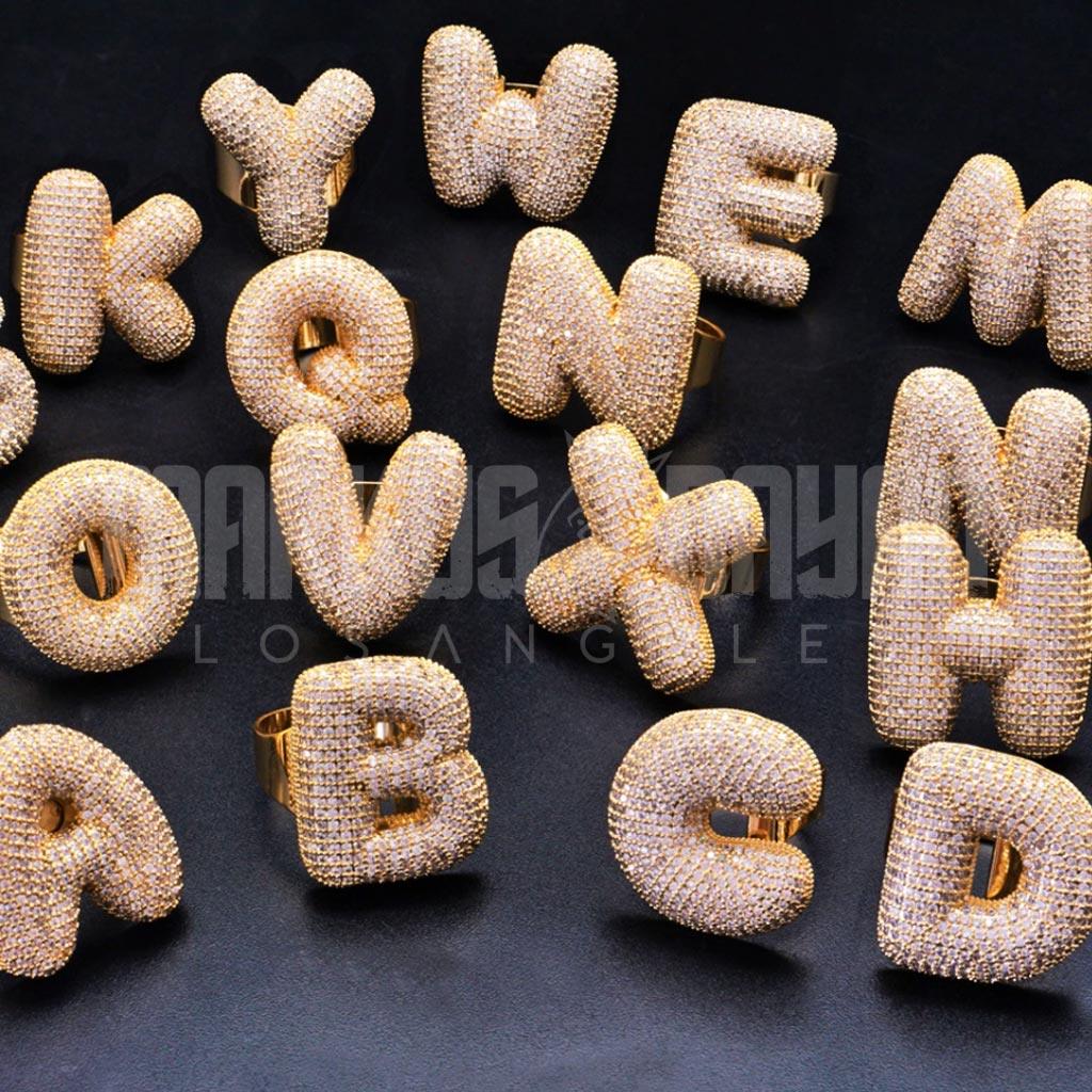Iced Bubble Letter Ring 18K Gold Plated - Markus Dayan