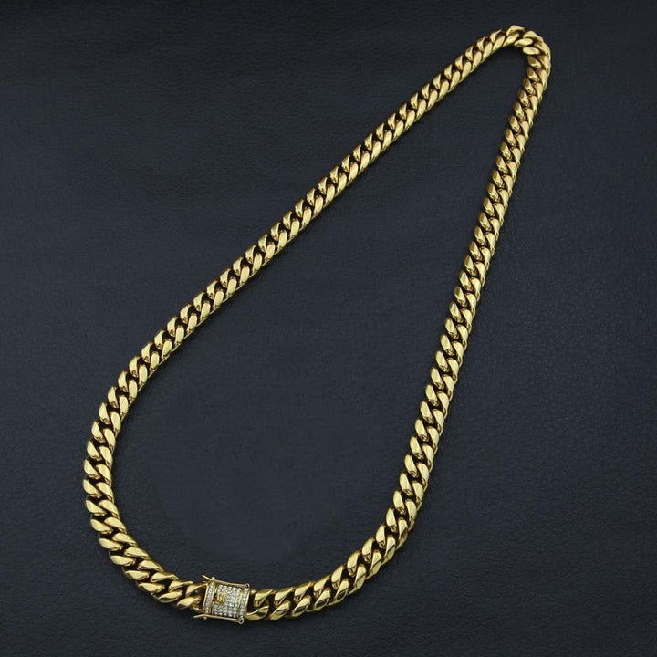 Iced Clasp Cuban Chain Necklace 18K Gold - Markus Dayan