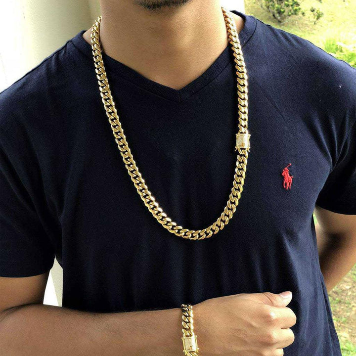 Iced Clasp Miami Cuban Bundle Chain&Bracelet 18K - Markus Dayan