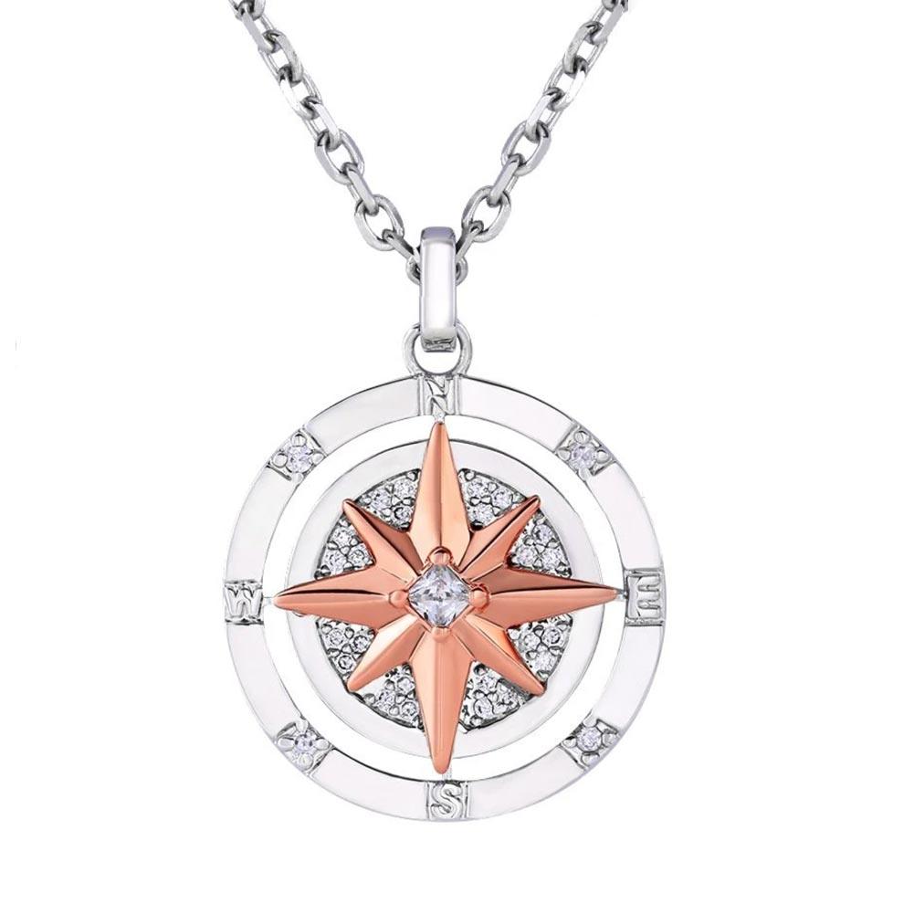 Iced Compass Pendant Necklace in White Gold/14K Gold/Rose Gold - Markus Dayan