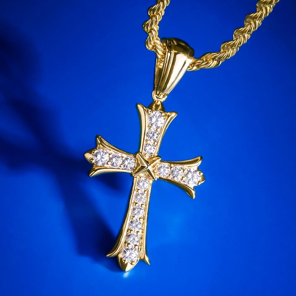 Iced Cross Iris Necklace in 14K Gold - Markus Dayan