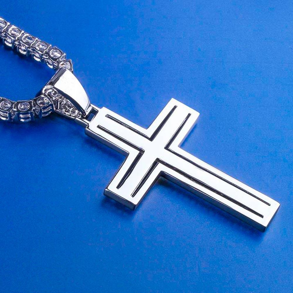 Iced Cross Necklace with Double-Layered Cross Pendant in White Gold - Markus Dayan