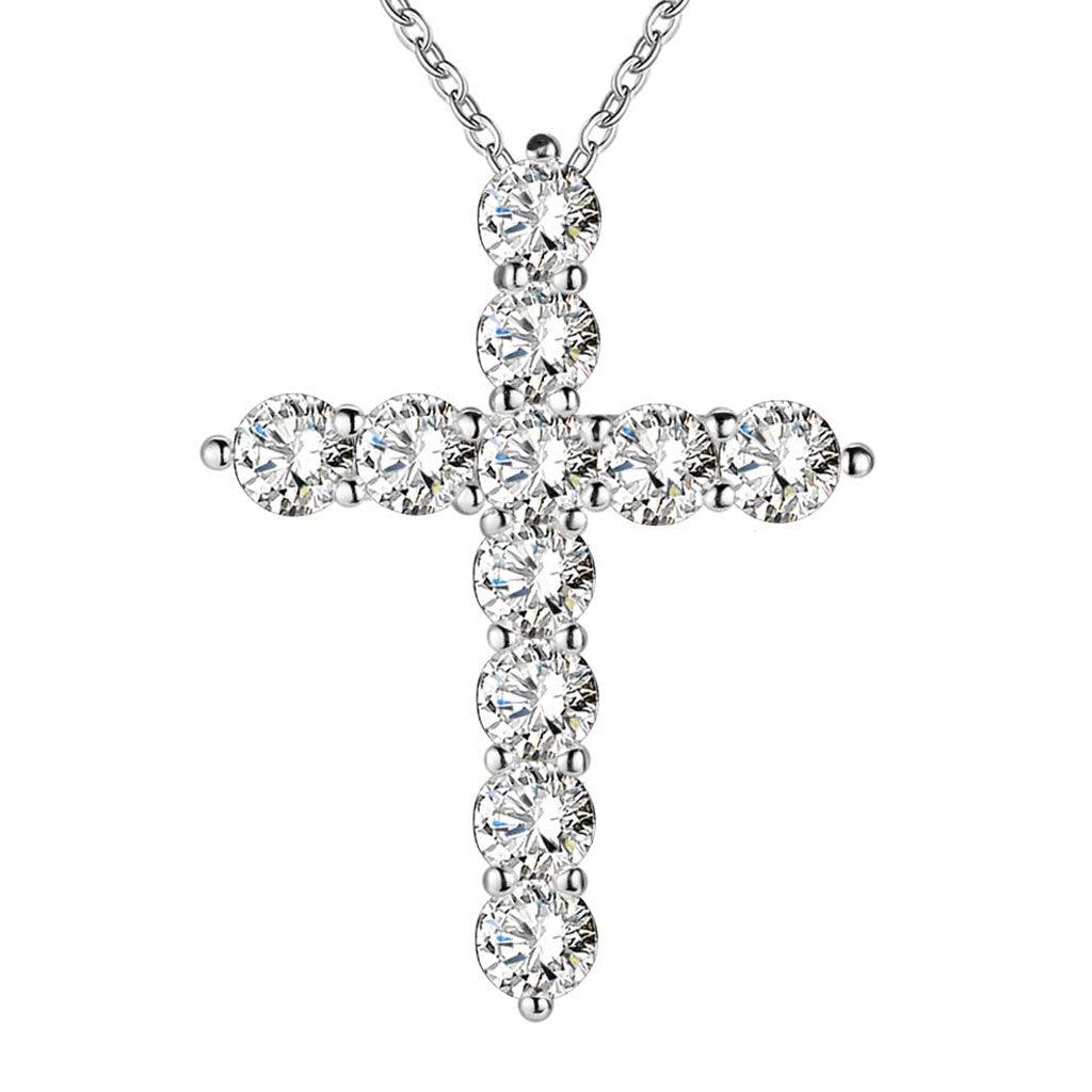 Iced Cross Pendant Necklace in White Gold - Markus Dayan