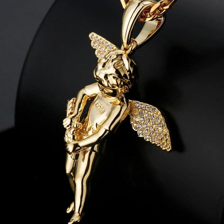 Iced Cupid Angel Guardian Pendant 14K Gold - Markus Dayan