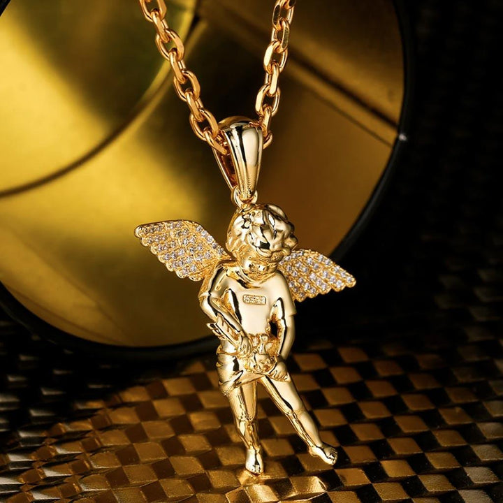 Iced Cupid Angel Guardian Pendant 14K Gold - Markus Dayan