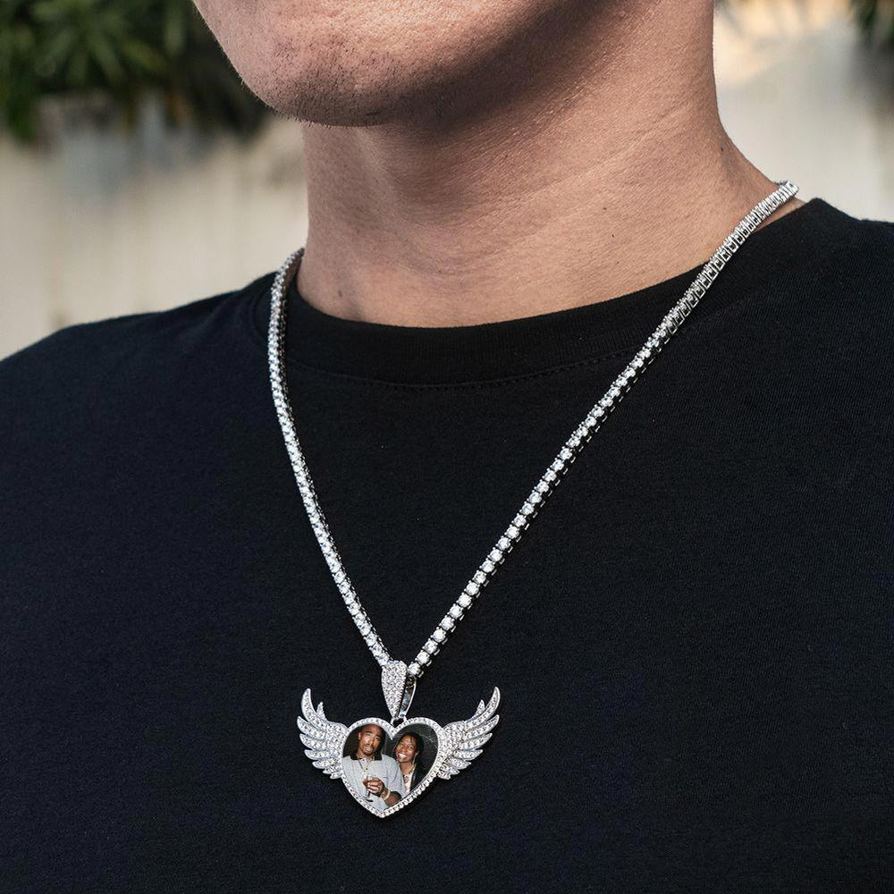 Iced Custom Flying Angel Wings Heart Picture Necklace Photo Pendant - Markus Dayan