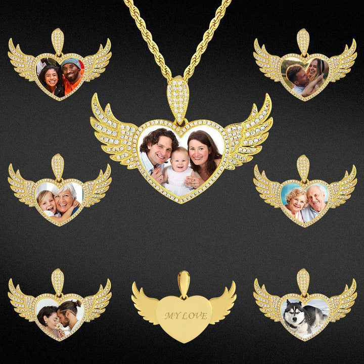 Iced Custom Flying Angel Wings Heart Picture Necklace Photo Pendant - Markus Dayan