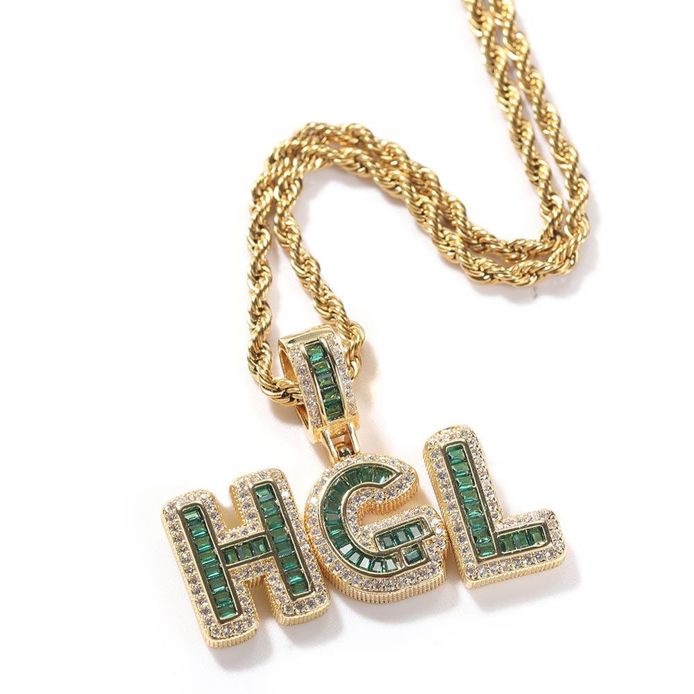 Iced Custom Green Baguette Letters 18K Gold Plated - Markus Dayan