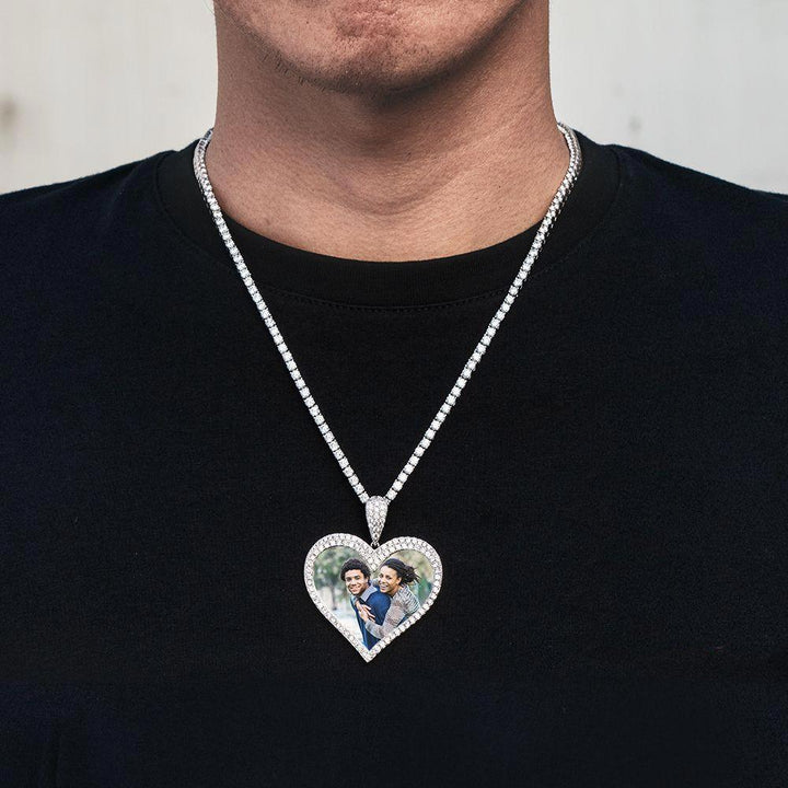 Iced Custom Heart Picture Necklace Photo Pendant in White Gold/14K Gold - Markus Dayan