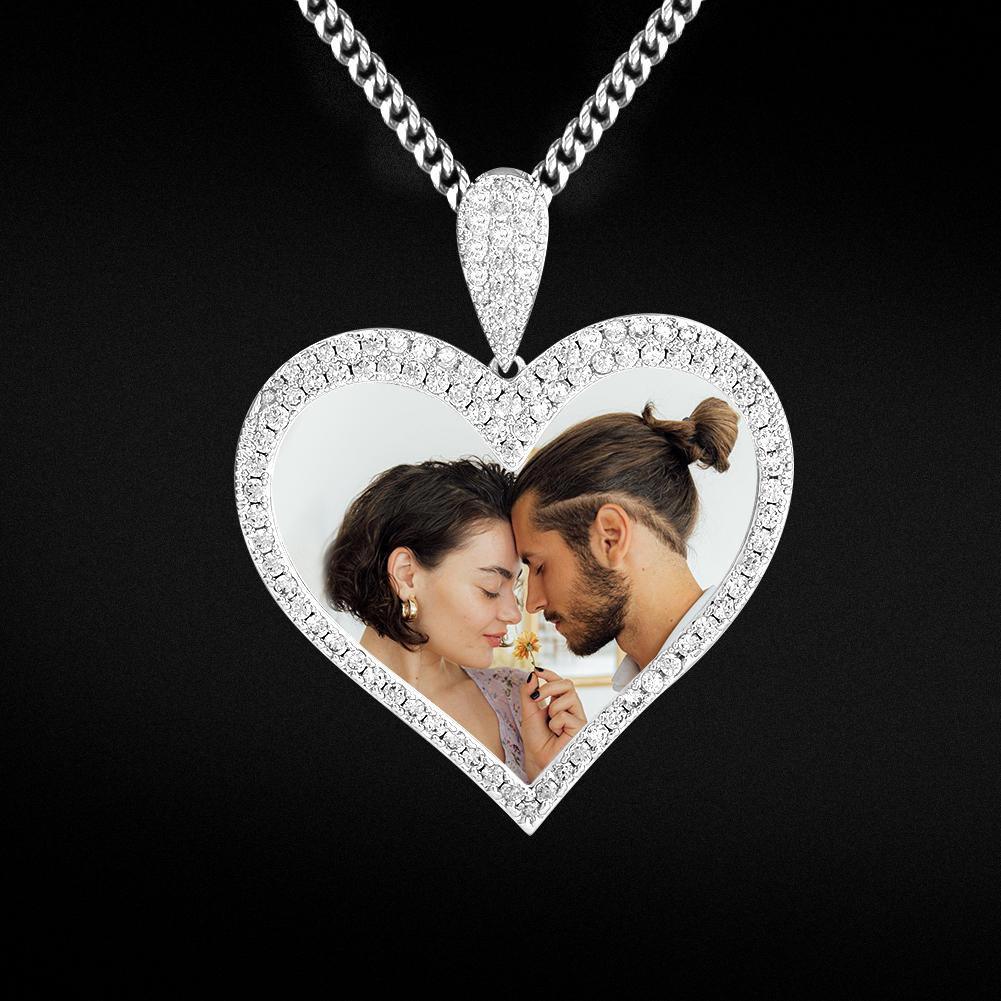 Iced Custom Heart Picture Necklace Photo Pendant in White Gold/14K Gold - Markus Dayan