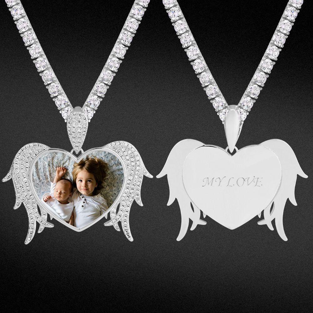 Iced Custom Protective Angel Wings Heart Picture Necklace Photo Pendant - Markus Dayan