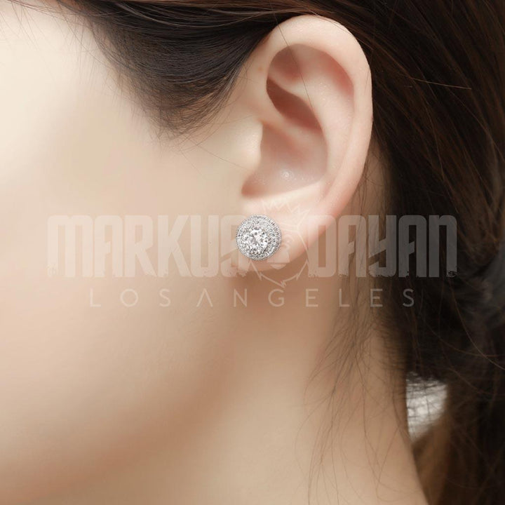 Iced Diamond Earrings Round Stud 18K Gold Plated - Markus Dayan