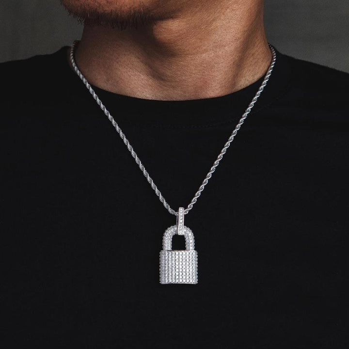 Iced Diamond Lock Chain Necklace 18k White Gold - Markus Dayan