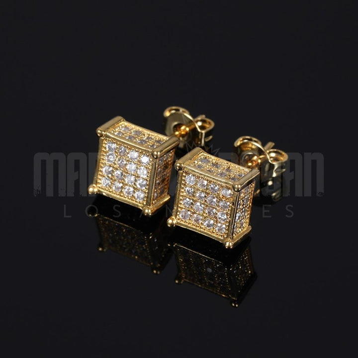 Iced Diamond Square Studs Gold Earrings - Markus Dayan