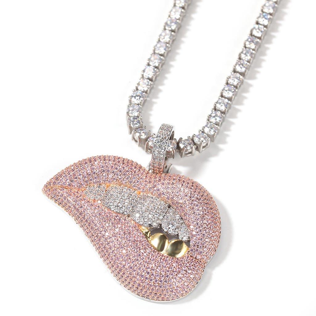 Iced Dripping Lips Sexy Mouth Pendant 18K Gold - Markus Dayan