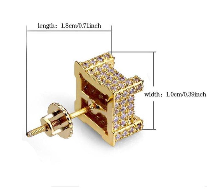 Iced Earrings Bling Square 18K Gold Plated - Markus Dayan