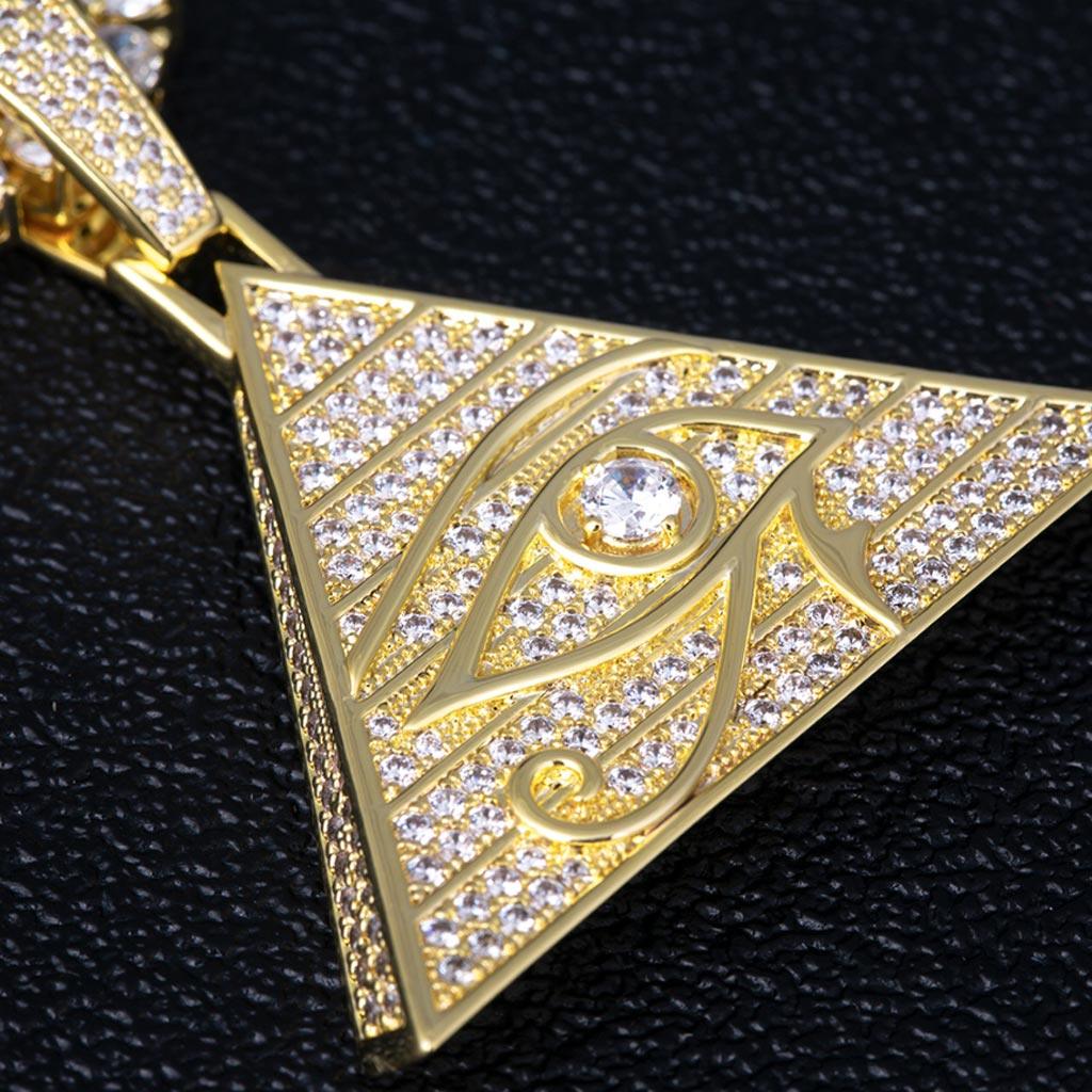 Iced Eye of Horus Pyramid Egyptian Pendant 14K Gold - Markus Dayan