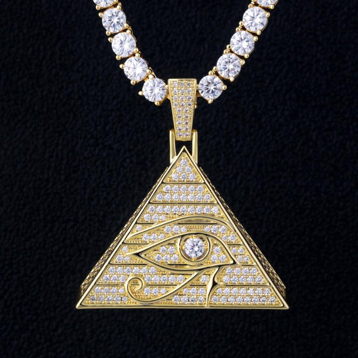 Iced Eye of Horus Pyramid Egyptian Pendant 14K Gold - Markus Dayan