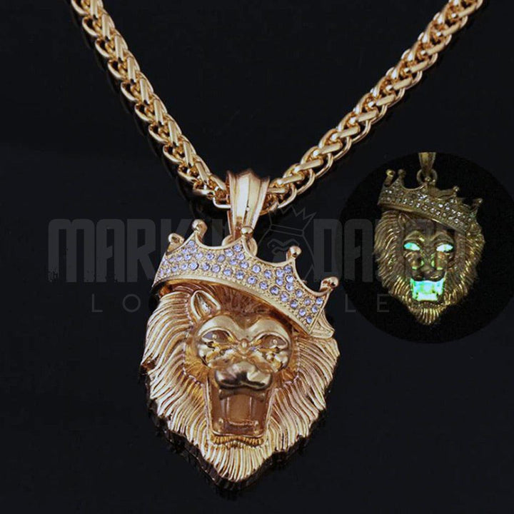Iced Fluorescent Lion Head Pendant 14K Gold - Markus Dayan