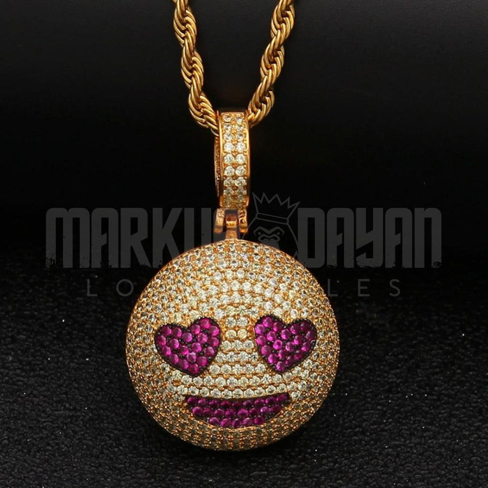 Iced Grinning Face Heart Pendant 14K Gold Plated - Markus Dayan