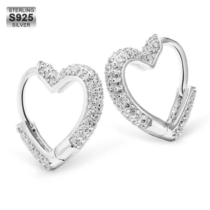 Iced Heart Hoop Earrings in 925 Sterling Silver - Markus Dayan