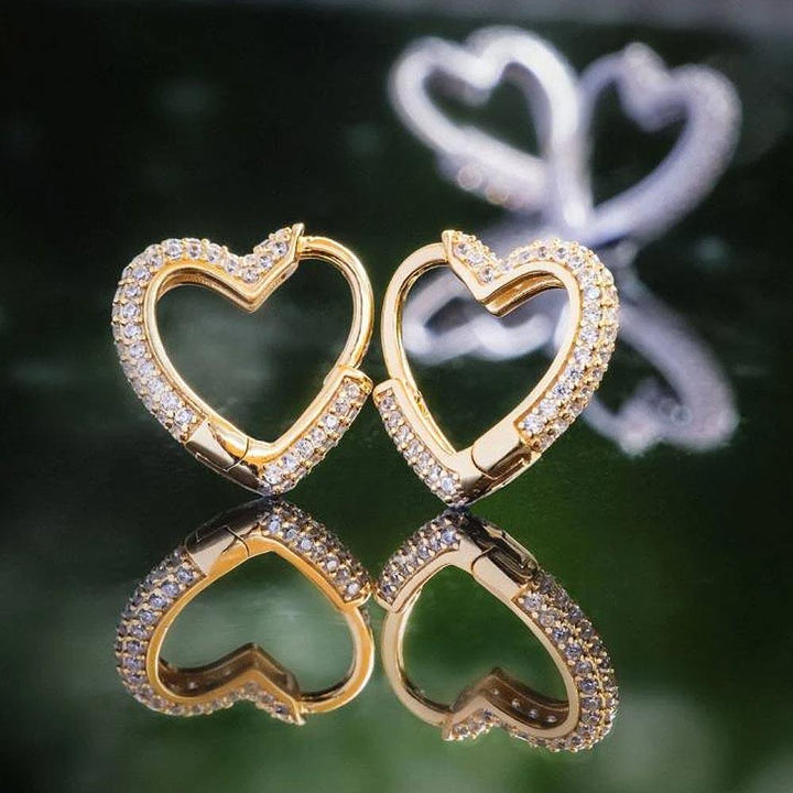 Iced Heart Hoop Earrings in 925 Sterling Silver - Markus Dayan