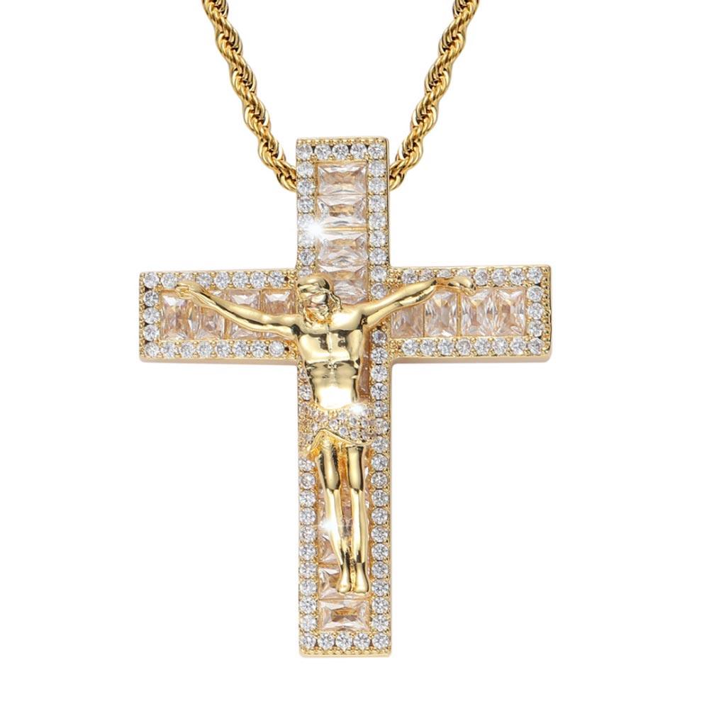 Iced Jesus Cross Baguette Pendant 18K Gold - Markus Dayan