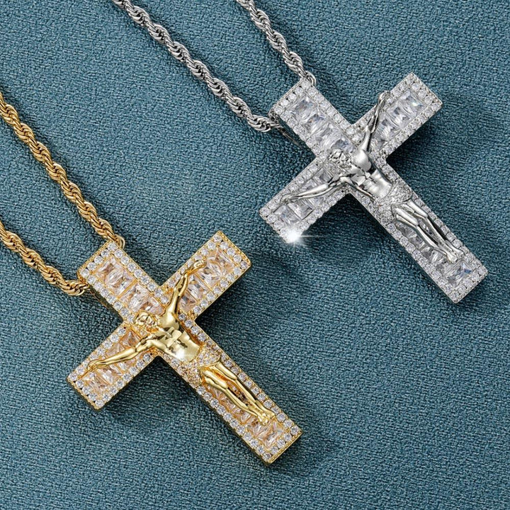 Iced Jesus Cross Baguette Pendant 18K Gold - Markus Dayan