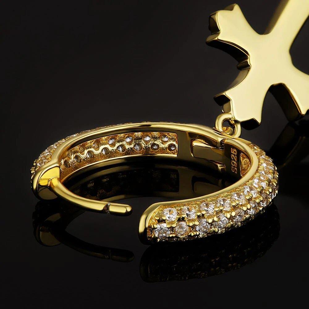 Iced Out Hoop Earrings for Men with Diamond Dangle Cross - Markus Dayan