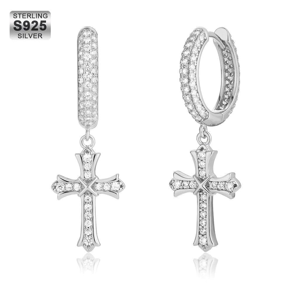 Iced Out Hoop Earrings for Men with Diamond Dangle Cross - Markus Dayan
