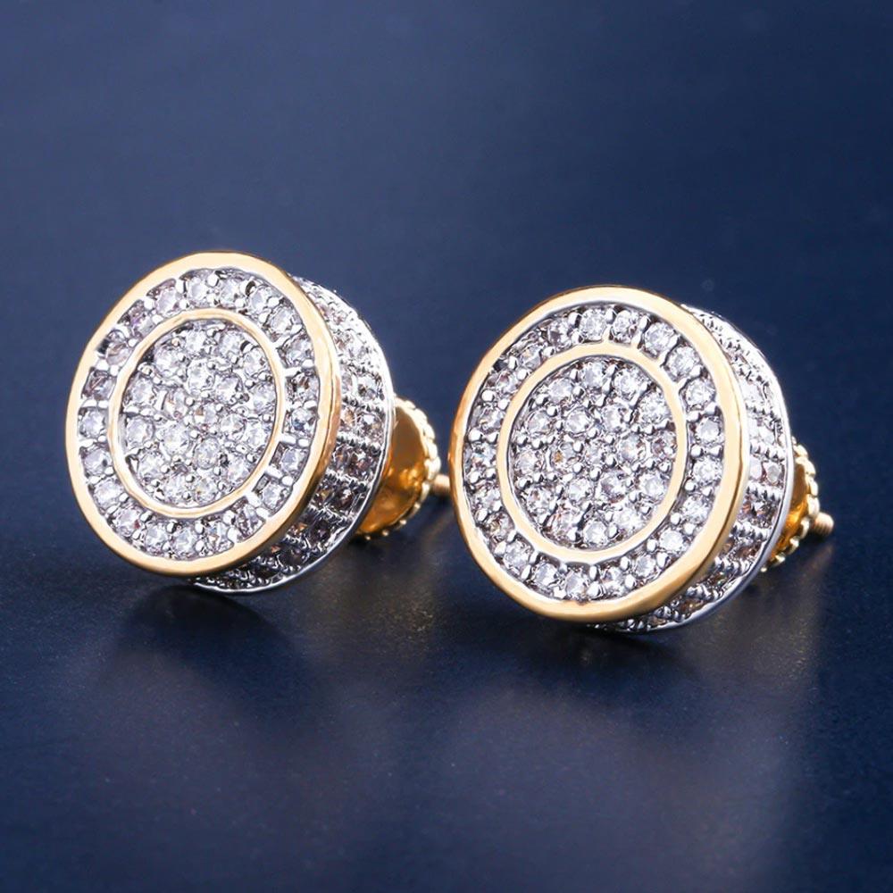 Iced Round Shape Stud Earrings 14K Gold Plated - Markus Dayan