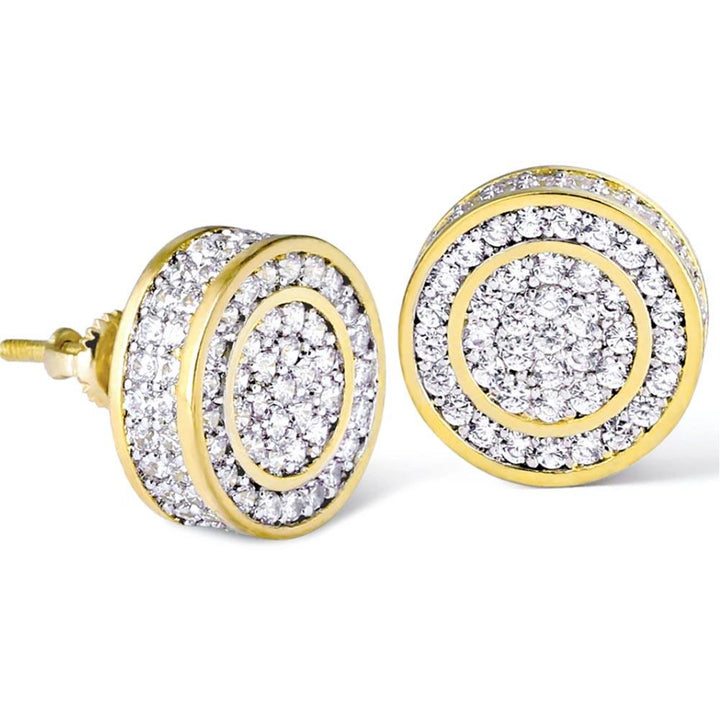 Iced Round Shape Stud Earrings 14K Gold Plated - Markus Dayan