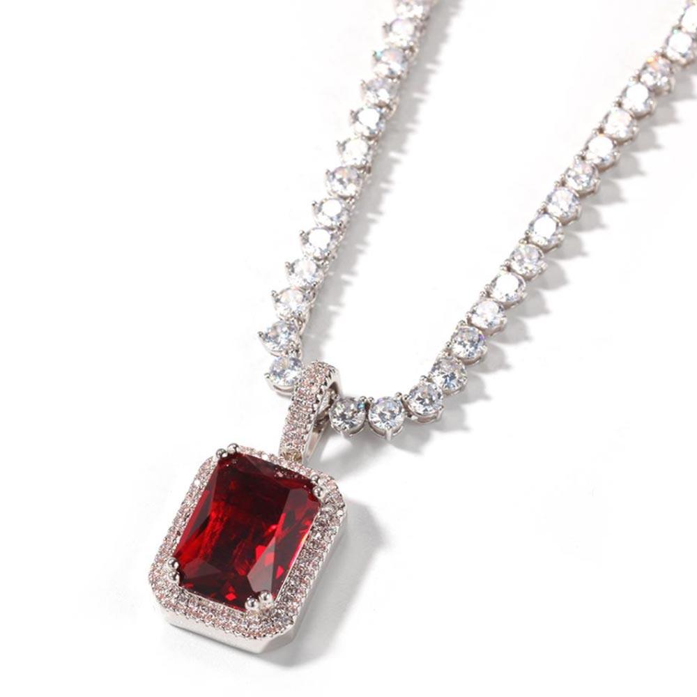 Iced Ruby Cube Pendant 14K Gold - Markus Dayan