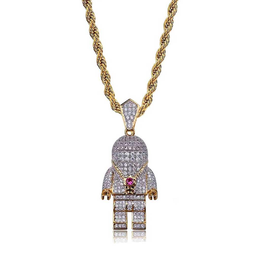 Iced Silver Astronaut Pendant 14k Gold Plated - Markus Dayan