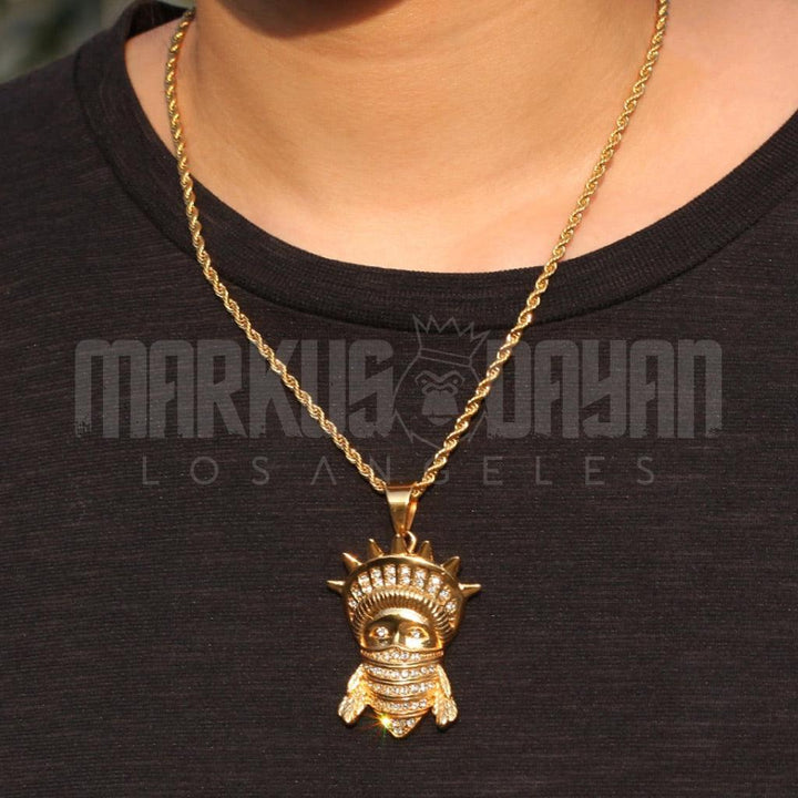 Iced Statue of Liberty Mask Gold Pendant - Markus Dayan